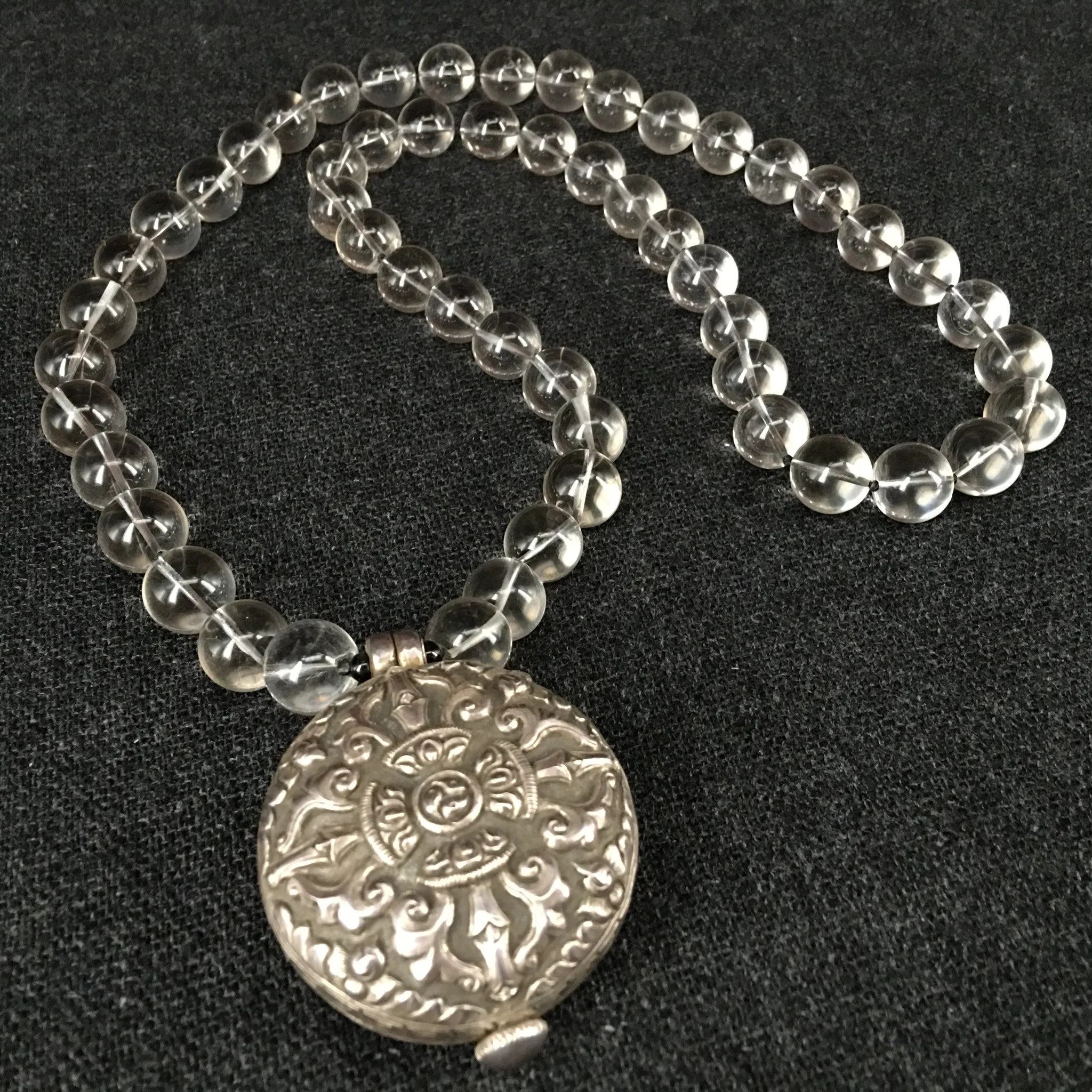 Himalayan Crystal and Silver Pendant Necklace