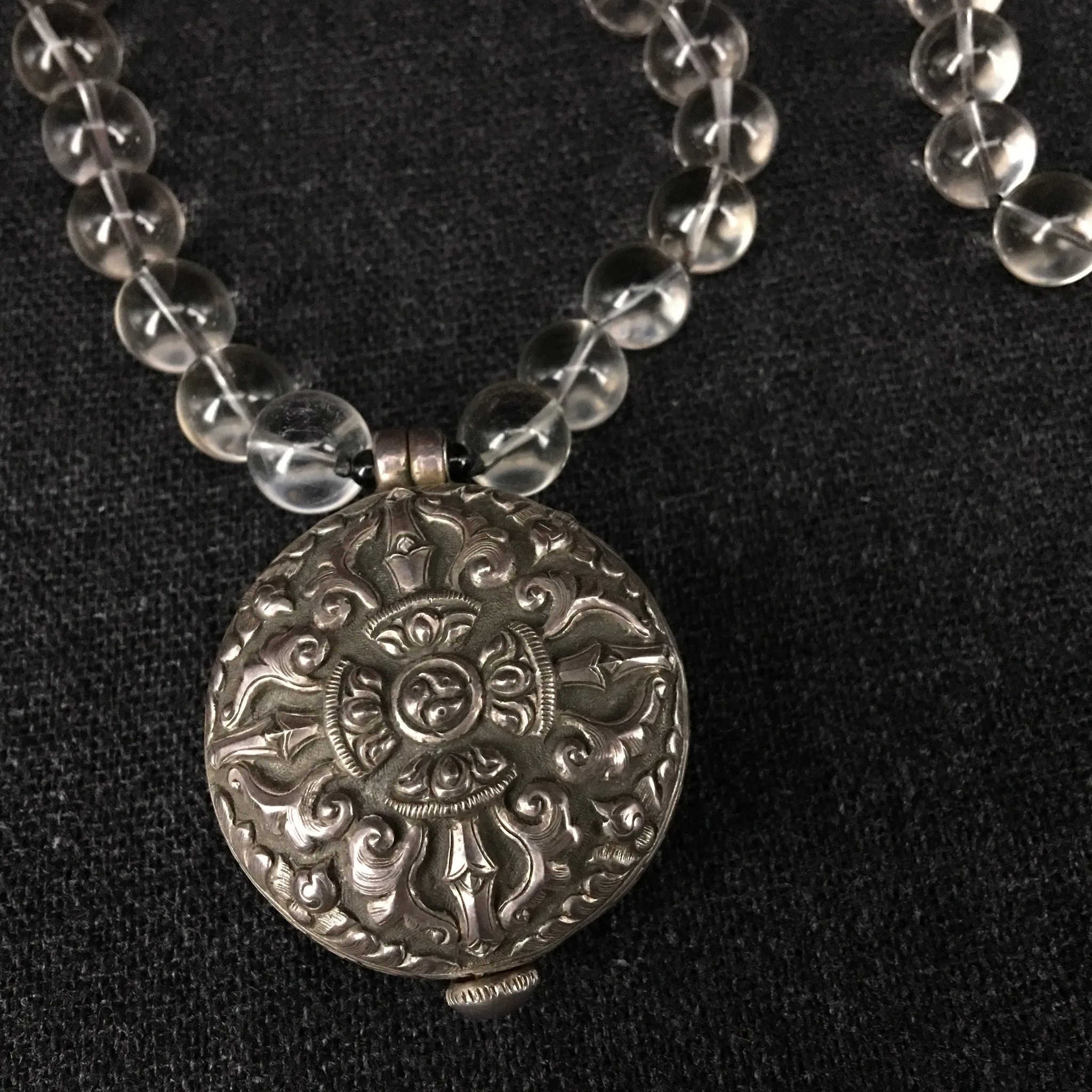 Himalayan Crystal and Silver Pendant Necklace