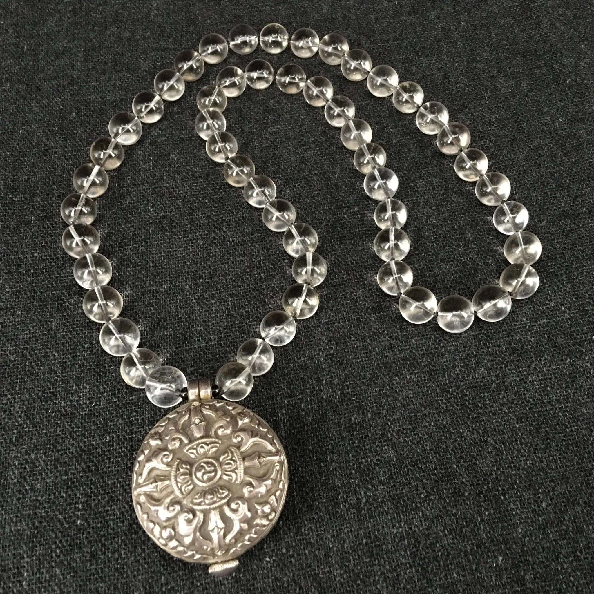 Himalayan Crystal and Silver Pendant Necklace