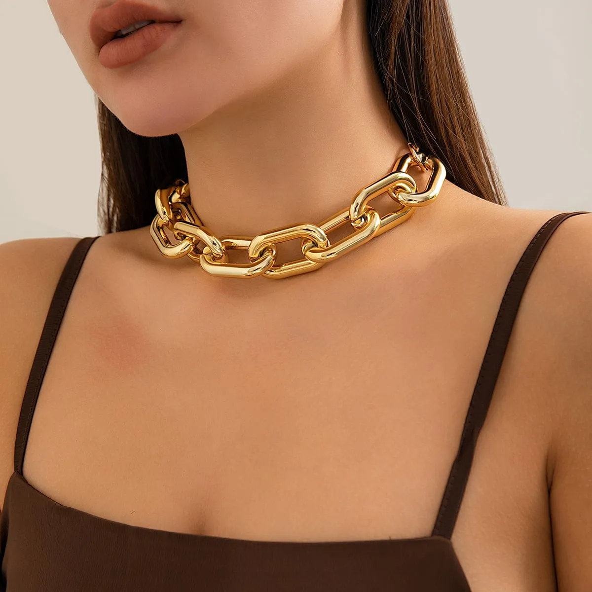 Hip Hop Gold Silver Plated Cable Chain Choker Necklace
