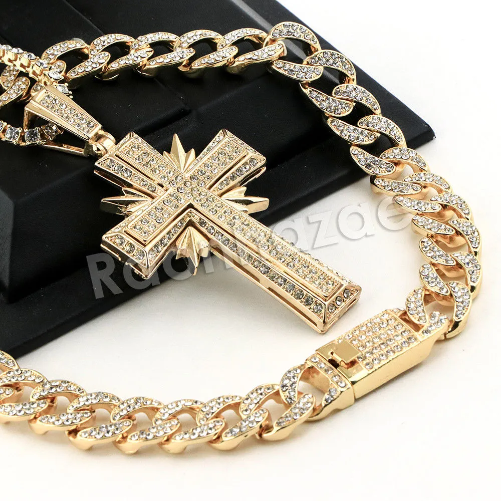 Hip Hop Quavo Shining Cross Miami Cuban Choker Chain Necklace L49