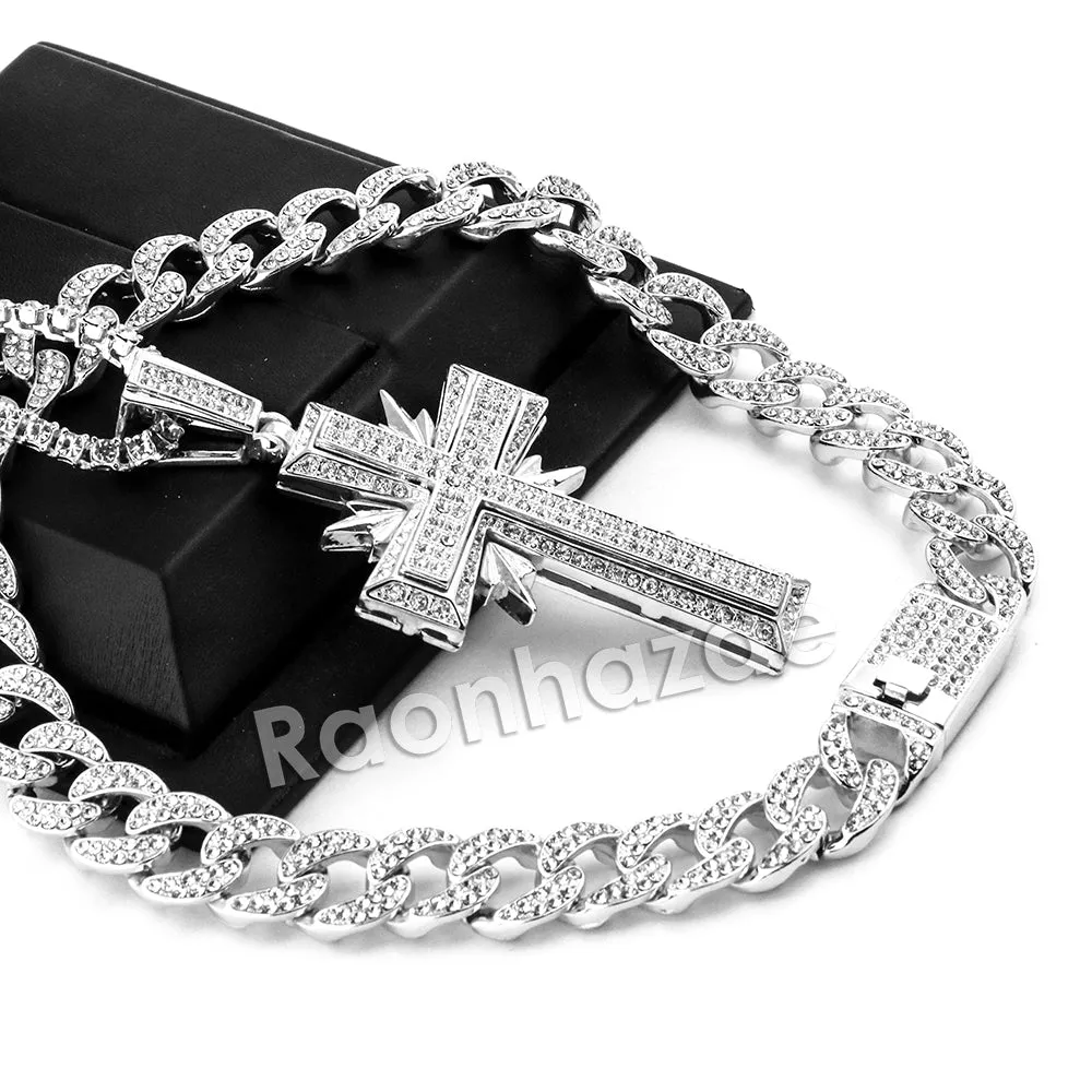 Hip Hop Quavo Shining Cross Miami Cuban Choker Chain Necklace L49