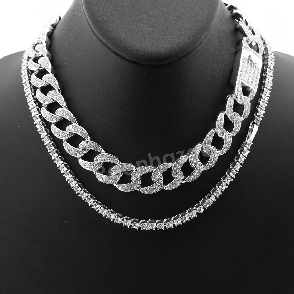 Hip Hop Quavo Shining Cross Miami Cuban Choker Chain Necklace L49
