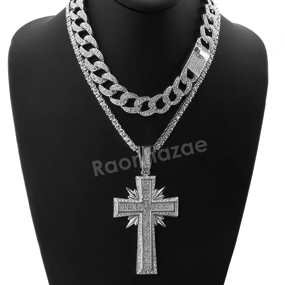 Hip Hop Quavo Shining Cross Miami Cuban Choker Chain Necklace L49