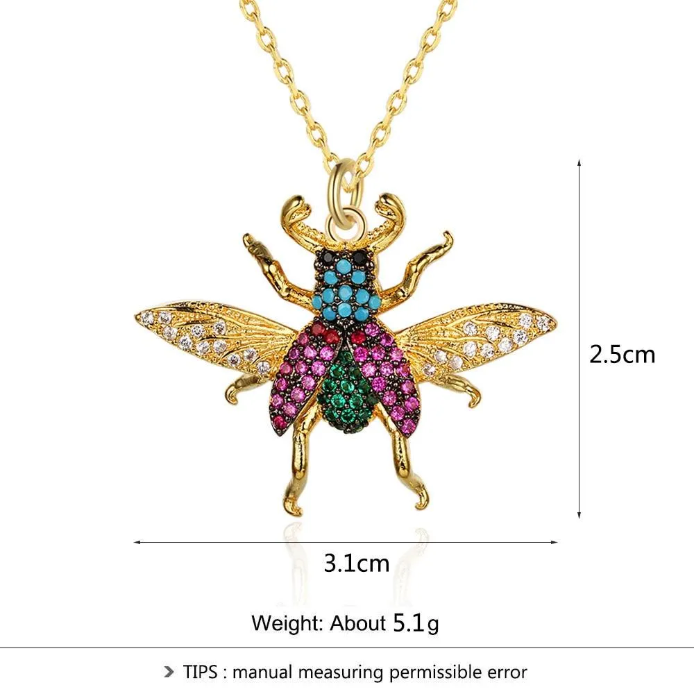 Honey Bee Insect Pendant Necklace, Cubic Zirconia Fashion Jewelry for Women, Perfect Gift for Her