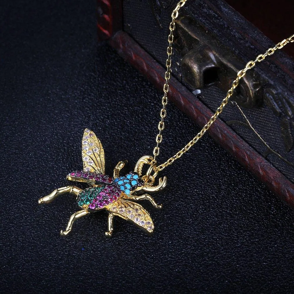 Honey Bee Insect Pendant Necklace, Cubic Zirconia Fashion Jewelry for Women, Perfect Gift for Her