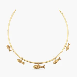 Hooked Fish Oxidized Hasli Necklace