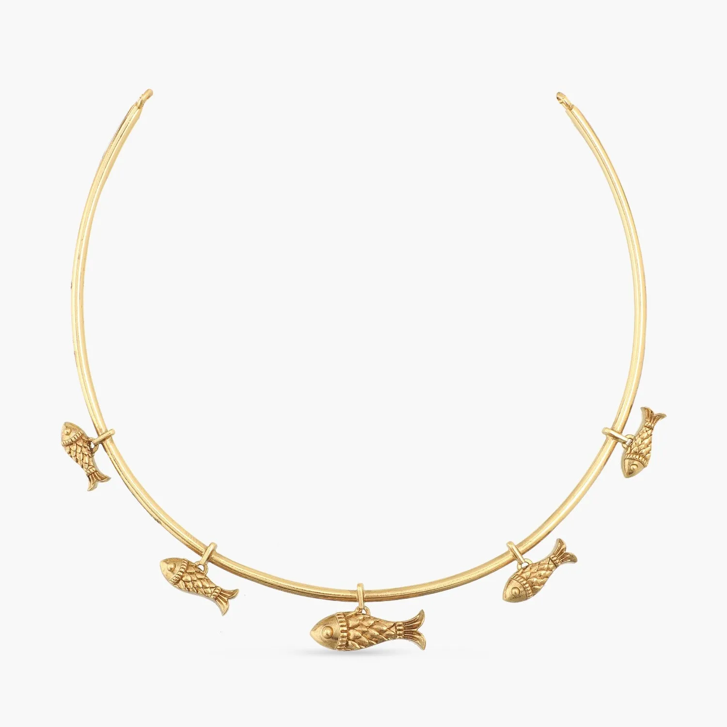 Hooked Fish Oxidized Hasli Necklace