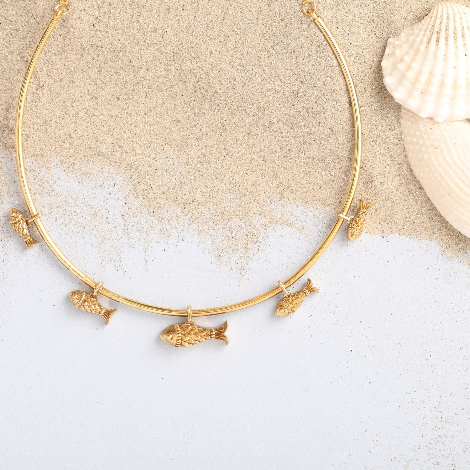 Hooked Fish Oxidized Hasli Necklace