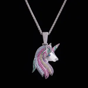 Iced Multi-color Lucky Unicorn Pendant [Only Ship to the US]