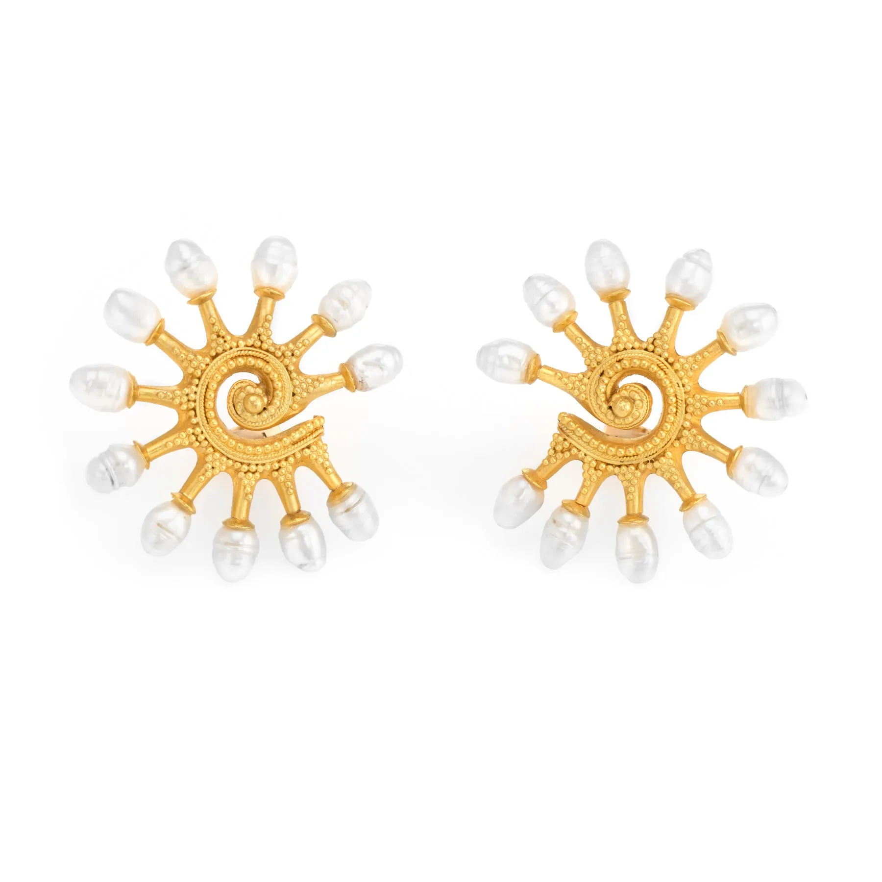 Ilias Lalaounis Pearl Earrings Vintage 18k Yellow Gold Byzantine Estate Jewelry