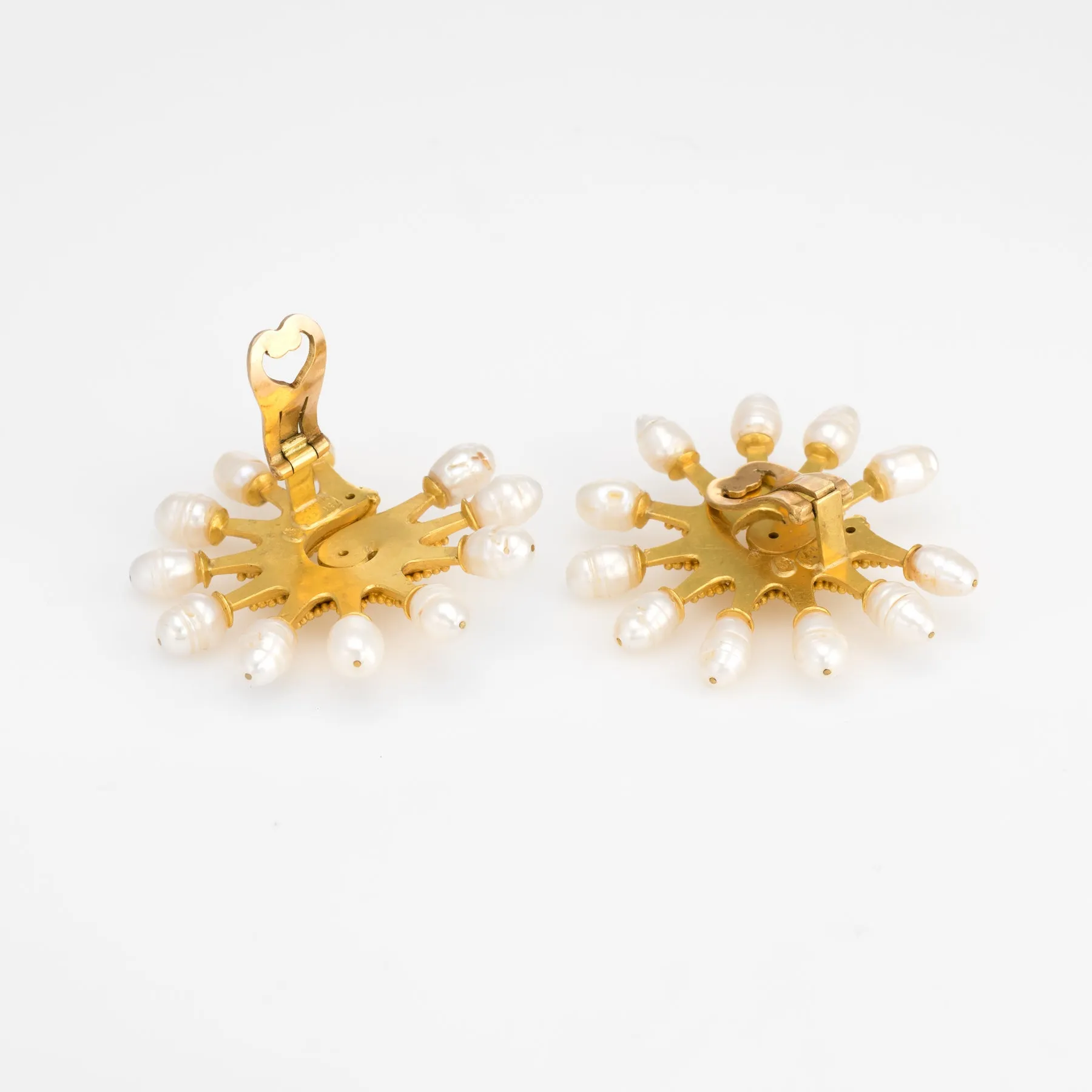 Ilias Lalaounis Pearl Earrings Vintage 18k Yellow Gold Byzantine Estate Jewelry