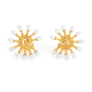 Ilias Lalaounis Pearl Earrings Vintage 18k Yellow Gold Byzantine Estate Jewelry