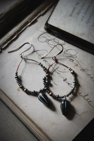 Incense & Clove. Czech Glass Hoop Dangle Earrings.