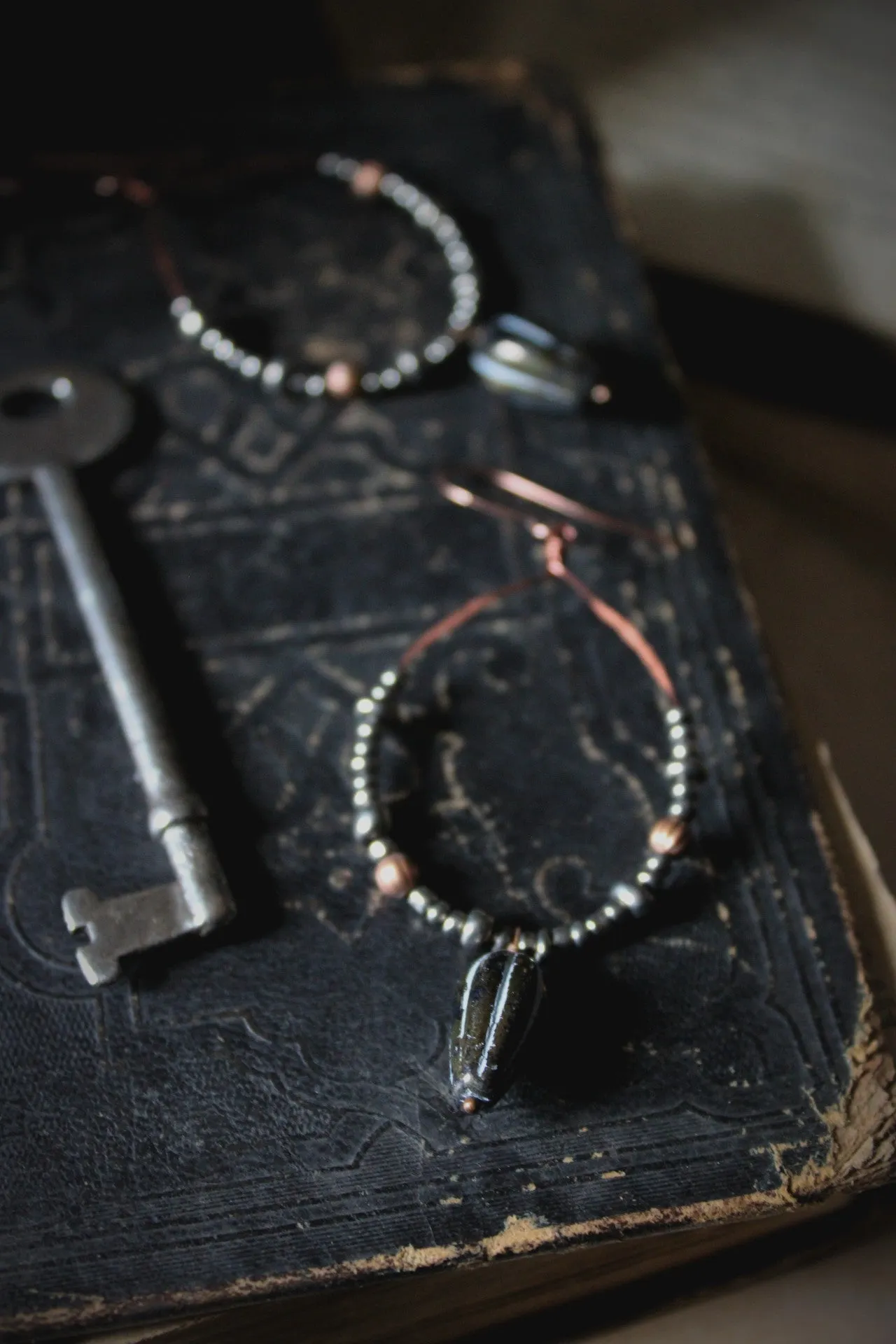 Incense & Clove. Czech Glass Hoop Dangle Earrings.