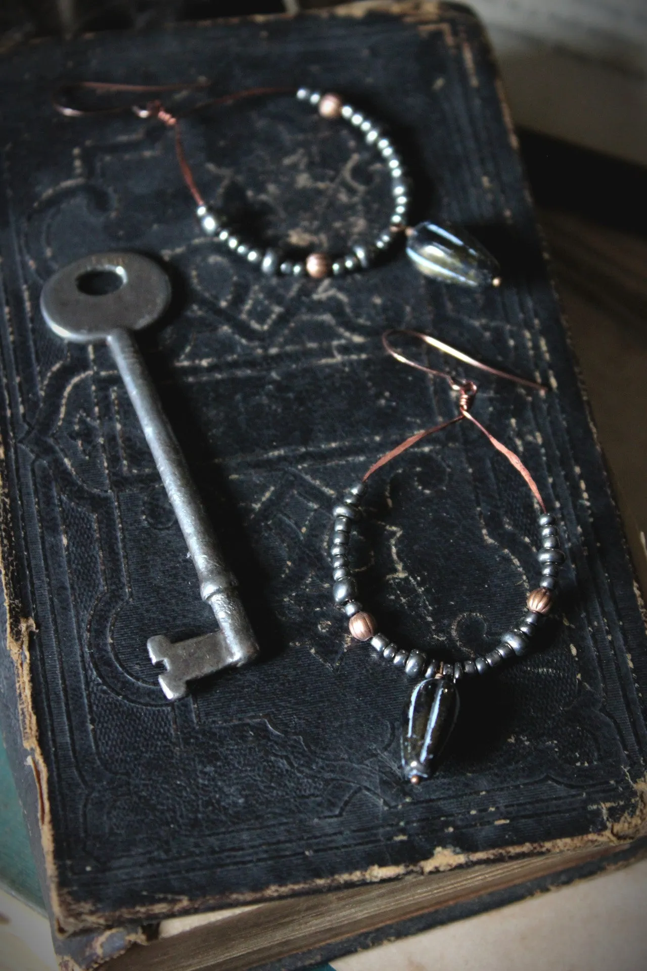 Incense & Clove. Czech Glass Hoop Dangle Earrings.