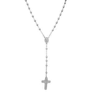 [INRI] Glossy Virgin Mary Crucifix Rosary Necklace (Silver)