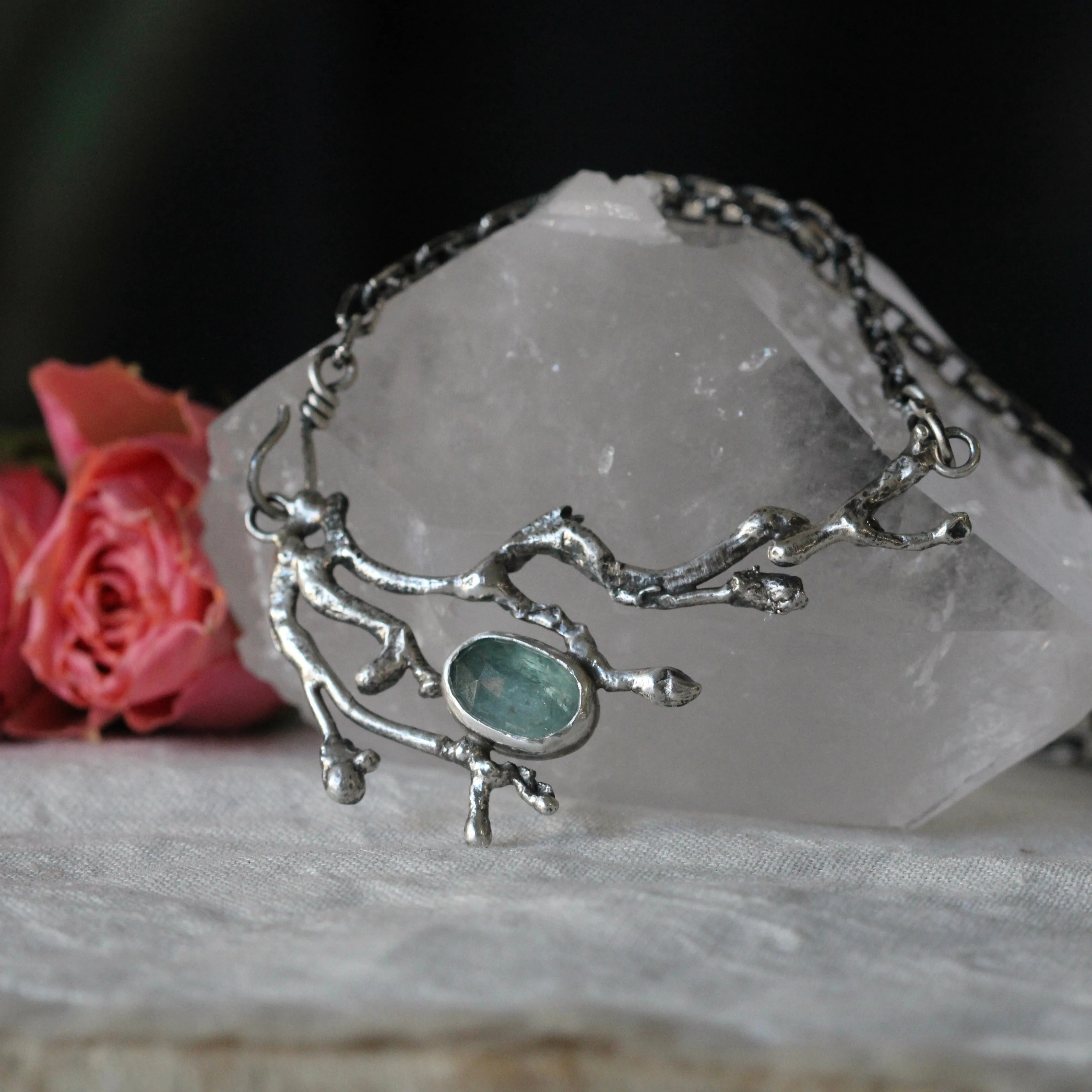 Interchangeable Sterling silver Coral and Kyanite pendant