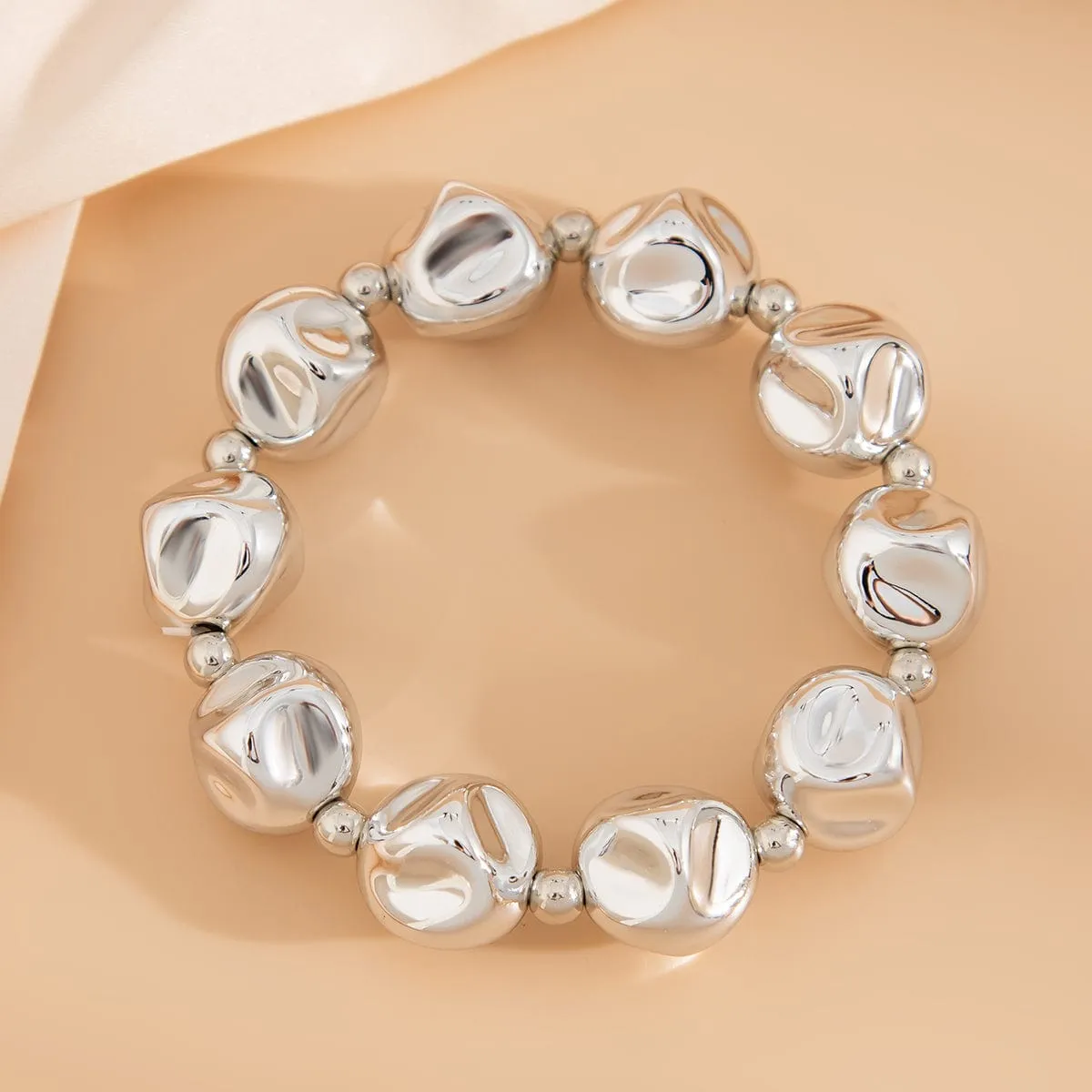 Irregular Gold Silver Tone Beaded Chain Necklace Bracelet