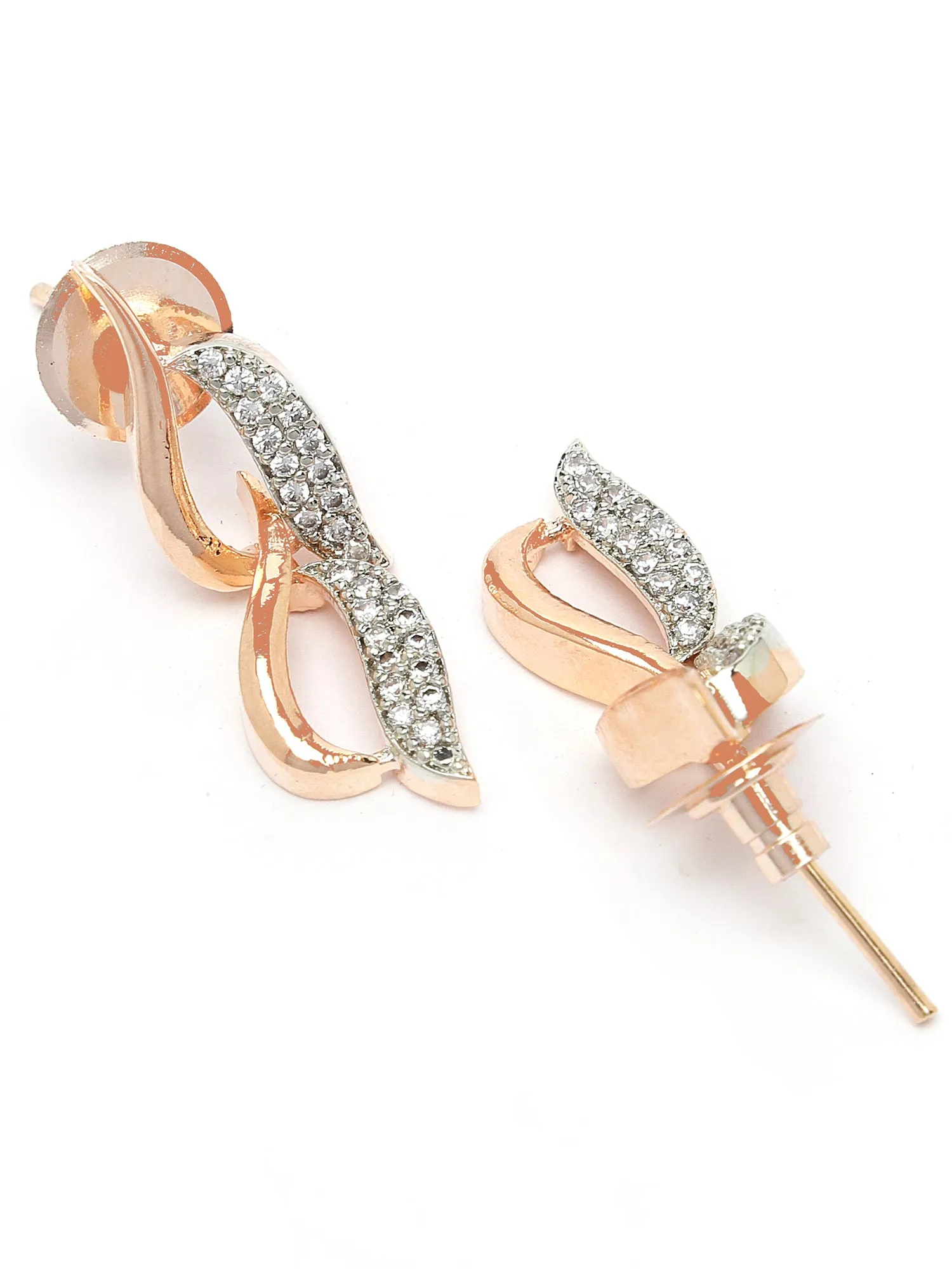 Karatcart Lightweight Rose Gold Necklace Set with Sparkling Cubic Zirconia and Sleek Rhodium Finish