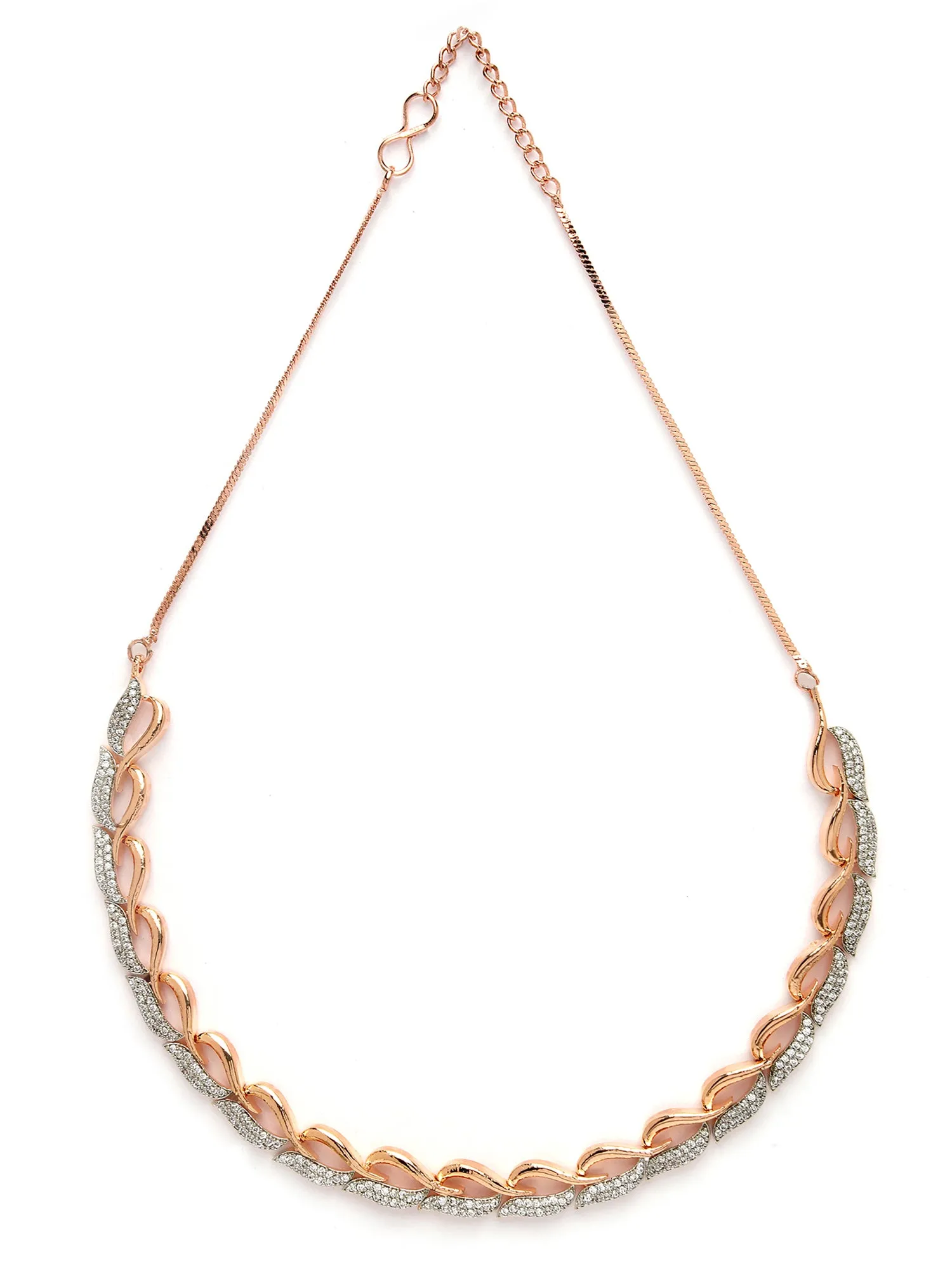 Karatcart Lightweight Rose Gold Necklace Set with Sparkling Cubic Zirconia and Sleek Rhodium Finish