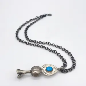 Kingman Turquoise Squash Blossom Pendant Necklace