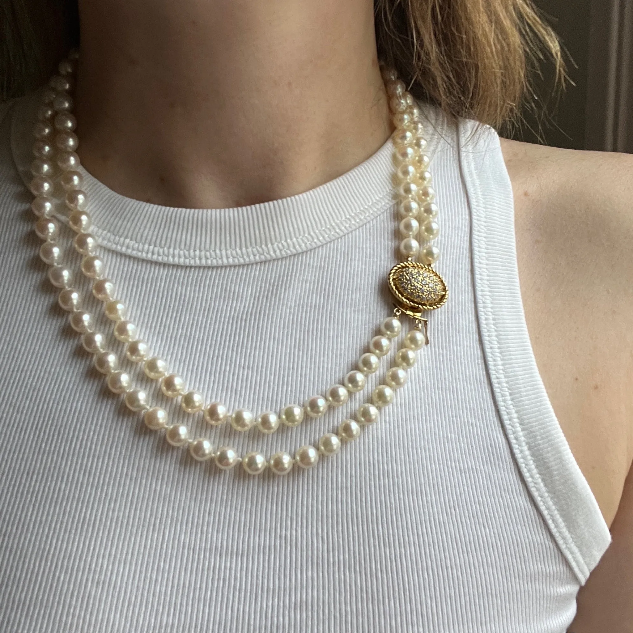 Kohle & Co. Double Strand of Pearls with Diamond Clasp