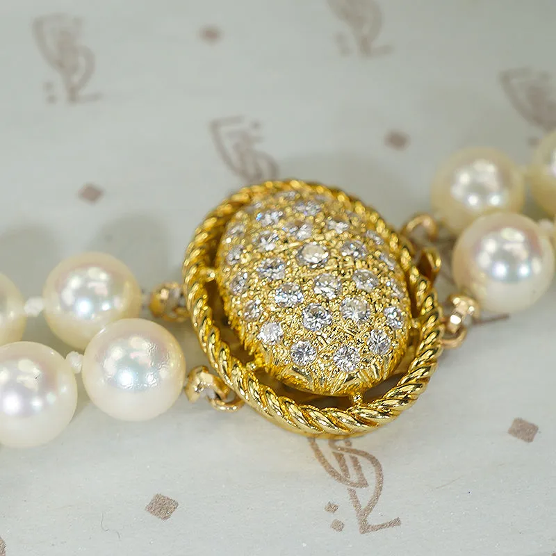 Kohle & Co. Double Strand of Pearls with Diamond Clasp