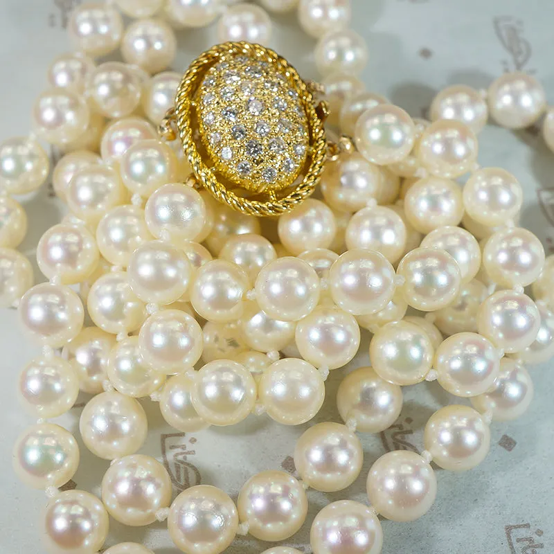 Kohle & Co. Double Strand of Pearls with Diamond Clasp