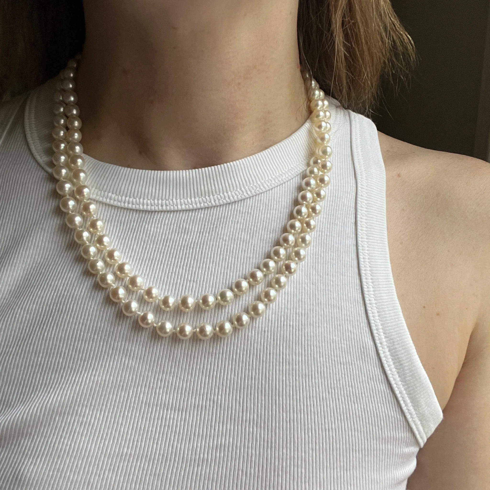 Kohle & Co. Double Strand of Pearls with Diamond Clasp