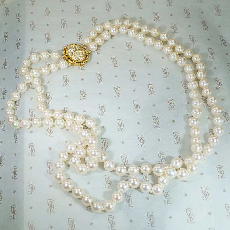 Kohle & Co. Double Strand of Pearls with Diamond Clasp
