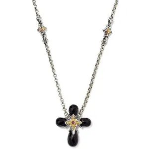 Konstantino Sterling Silver and 18k Black Onyx Corundum Cross