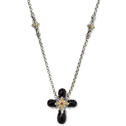 Konstantino Sterling Silver and 18k Black Onyx Corundum Cross