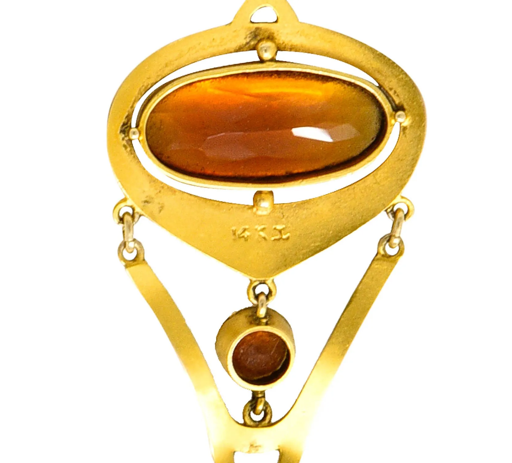 Krementz Art Nouveau Citrine Pearl 14 Karat Gold Pendant Necklace