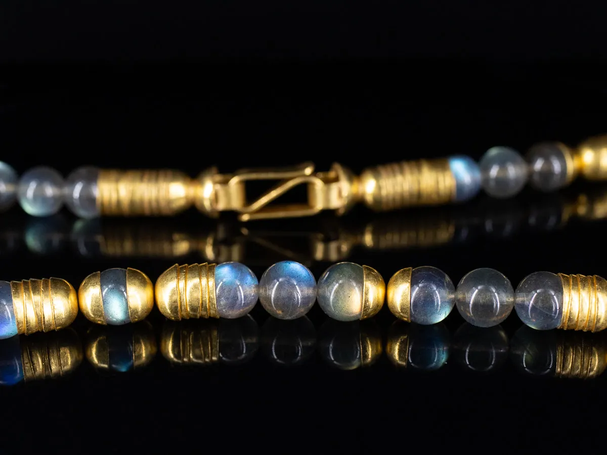 Labradorite Bead and 19K Yellow Gold Cup Necklace
