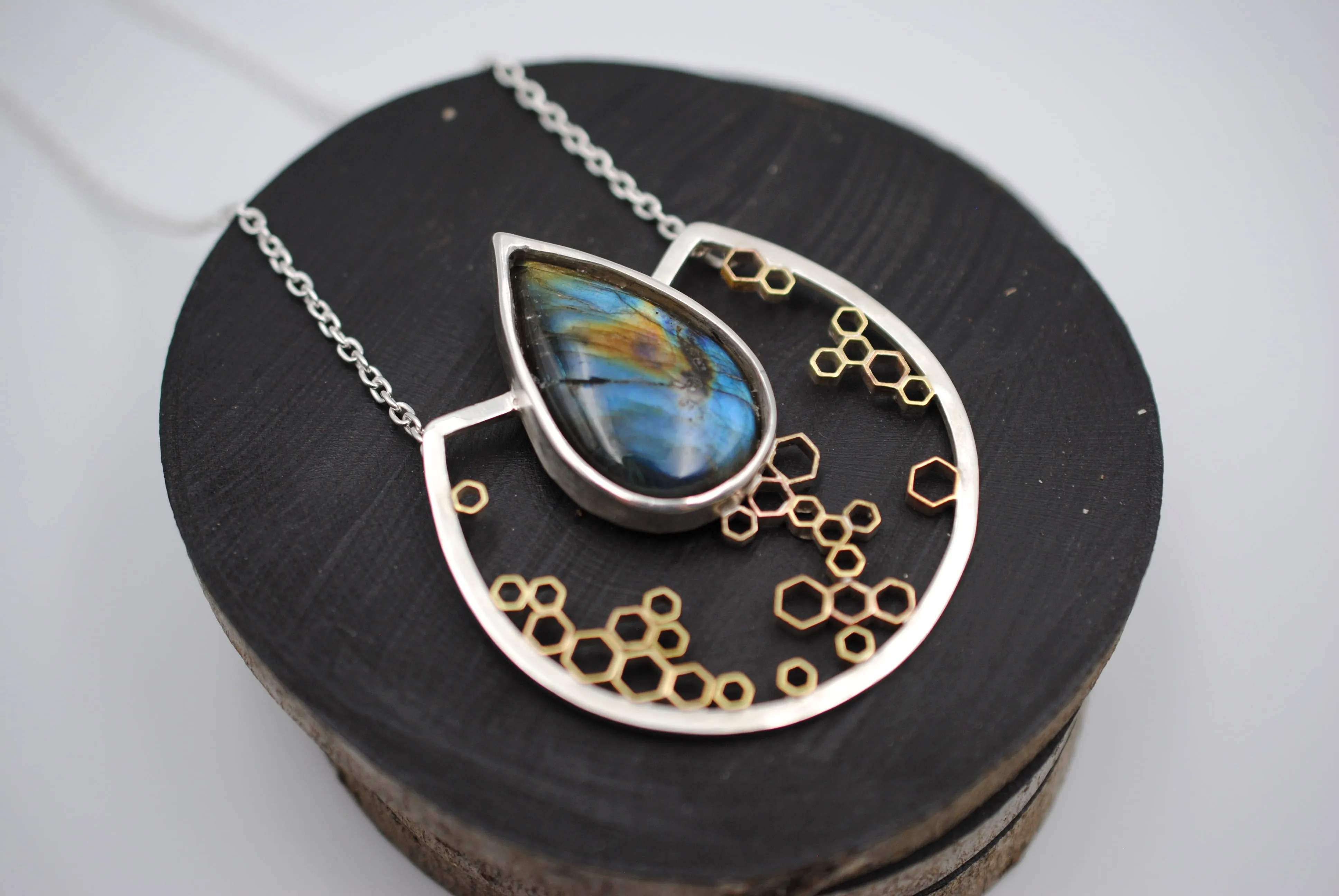 Labradorite Honeycomb Pendant Necklace