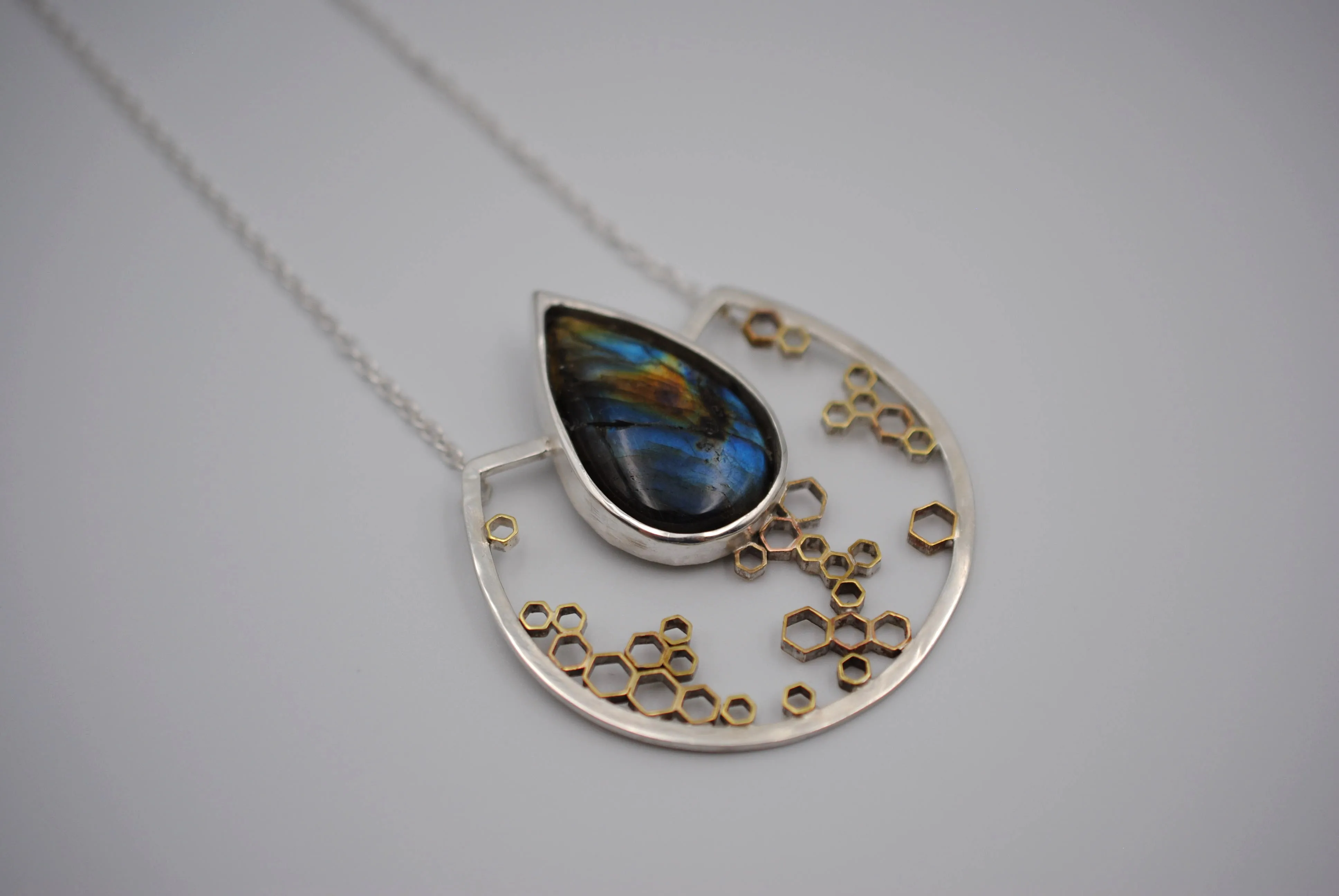Labradorite Honeycomb Pendant Necklace