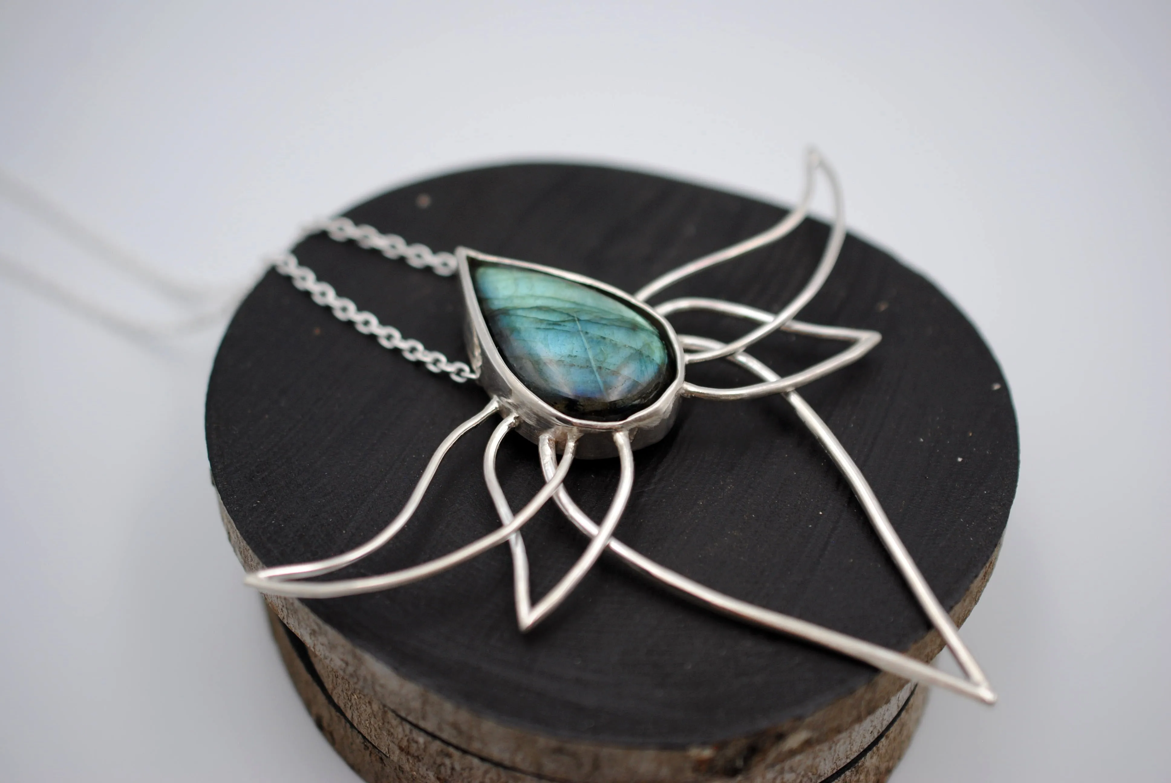 Labradorite Lotus Pendant Necklace