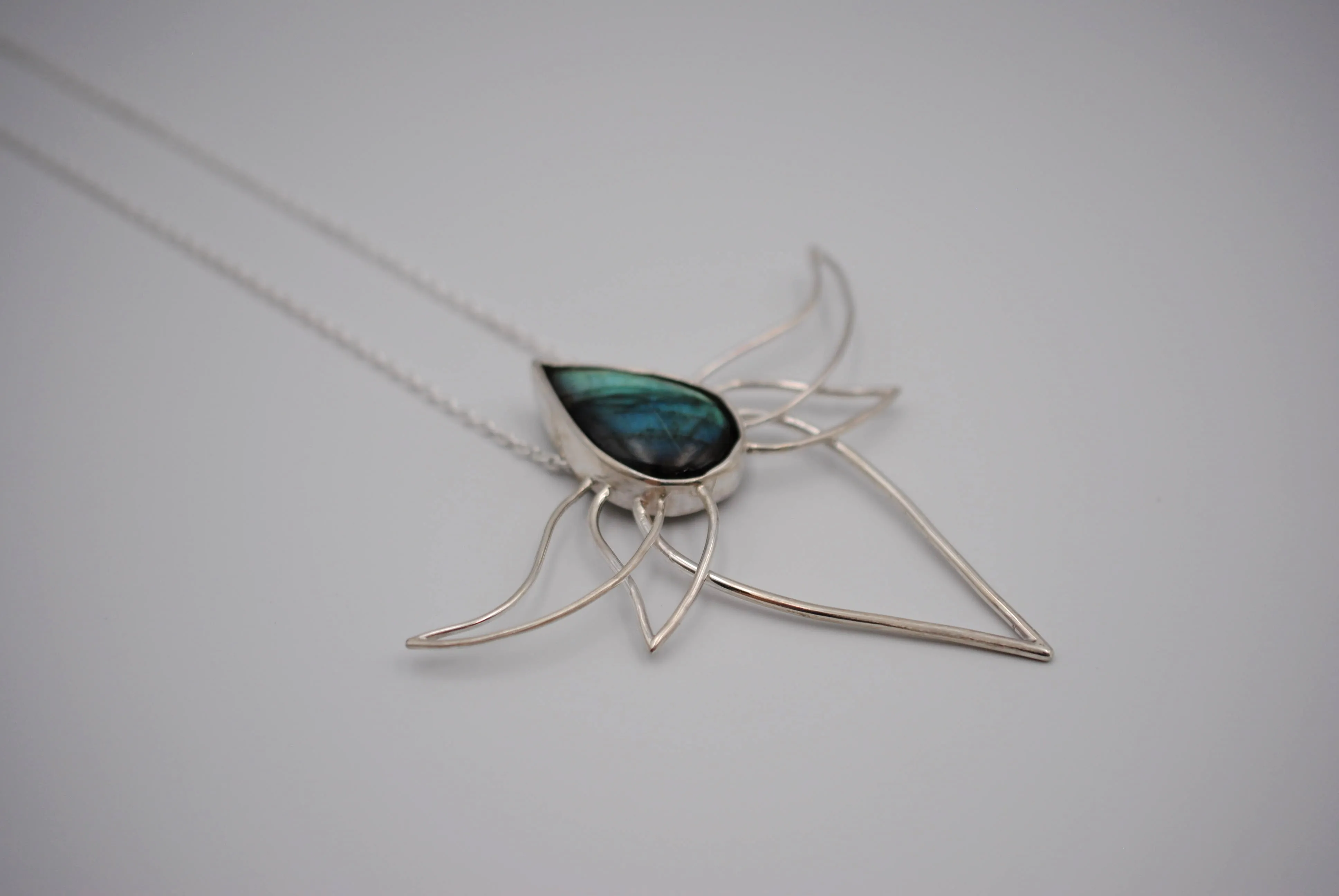 Labradorite Lotus Pendant Necklace