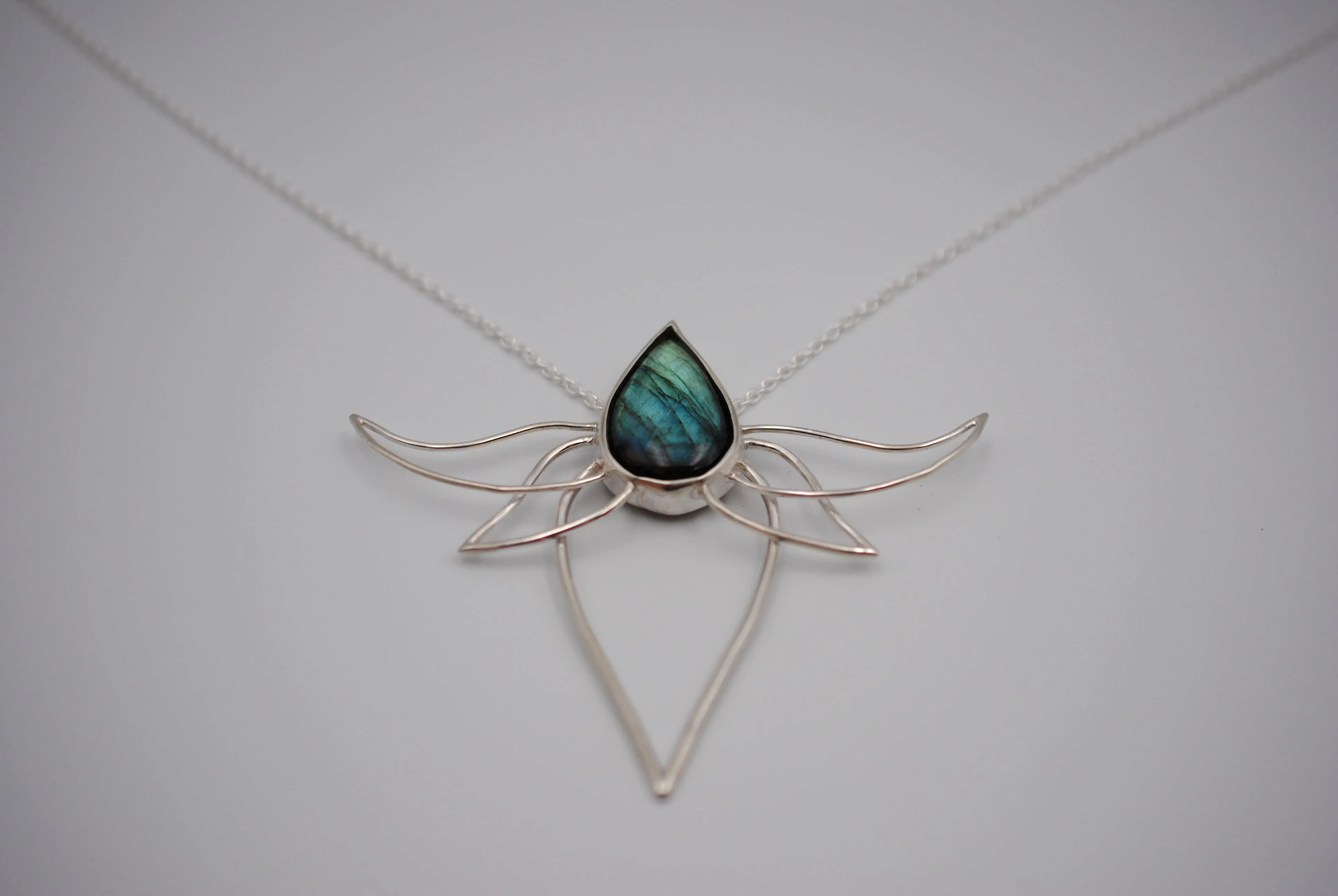 Labradorite Lotus Pendant Necklace