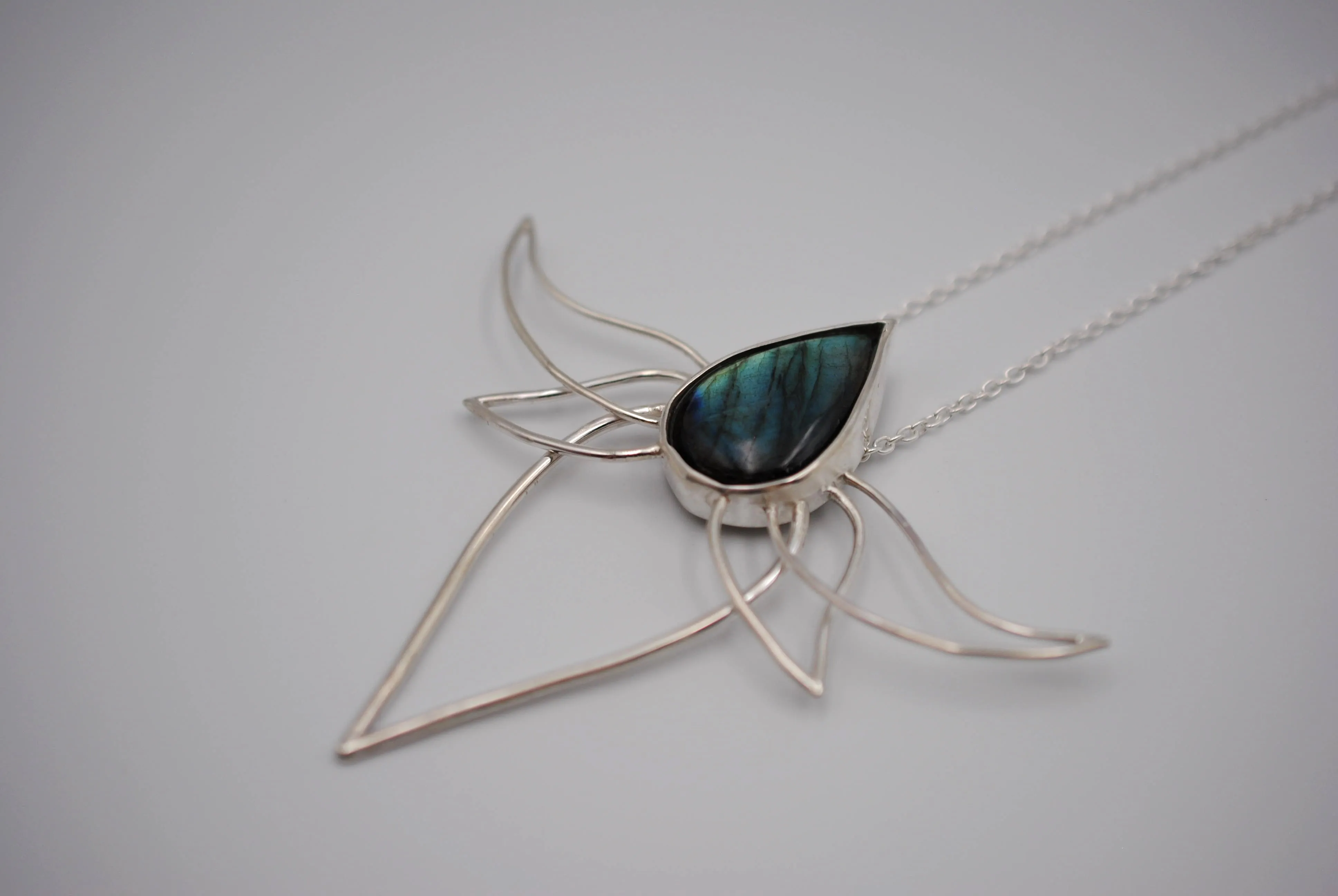 Labradorite Lotus Pendant Necklace
