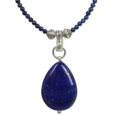 Lapis Lazuli Pendant Handmade Necklace & Dangle Earrings Set