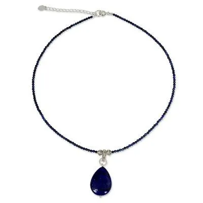 Lapis Lazuli Pendant Handmade Necklace & Dangle Earrings Set