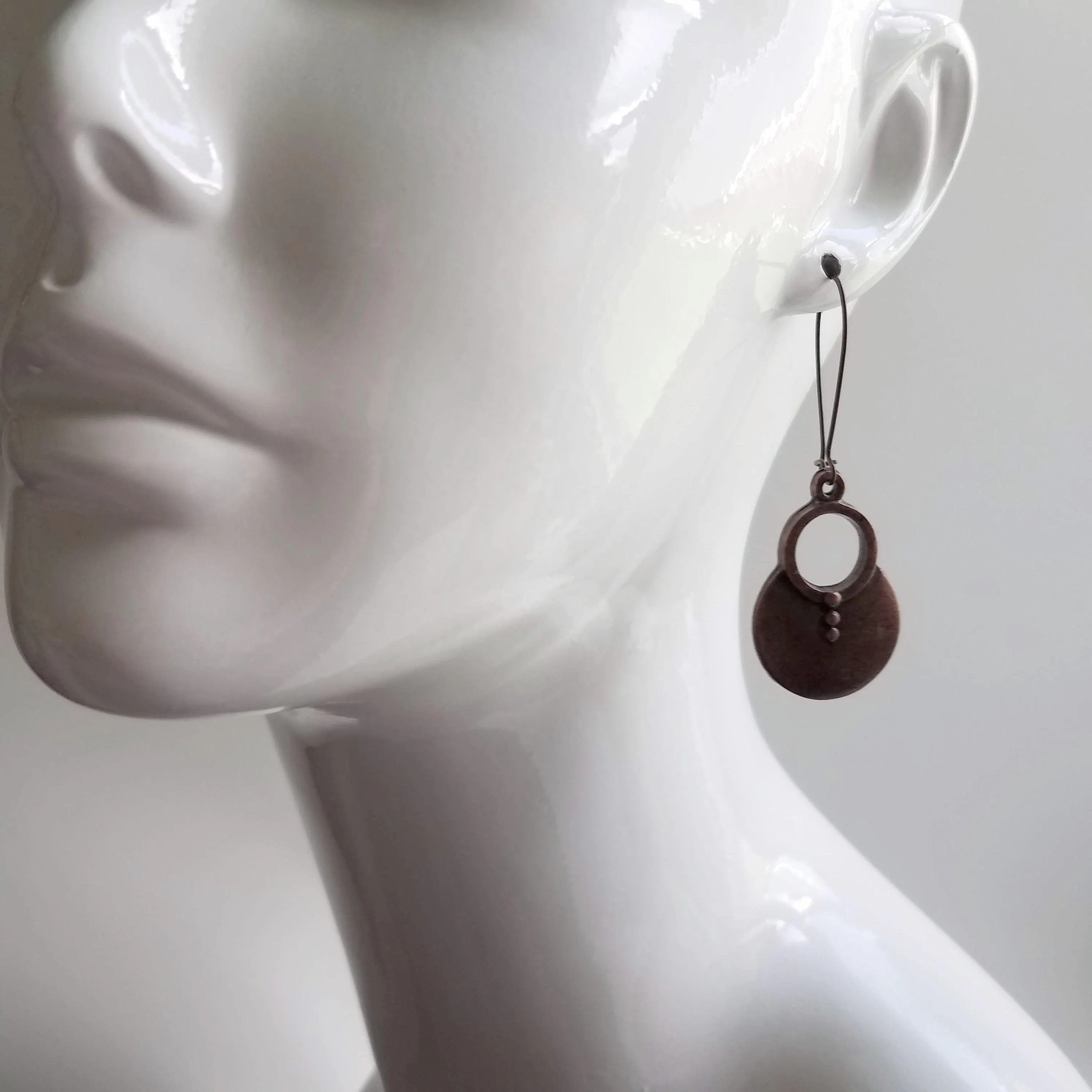 Large Copper Dangle Earrings, oxidized copper earrings, rustic earrings, antique copper earrings, copper boho earring, round, kidney hook