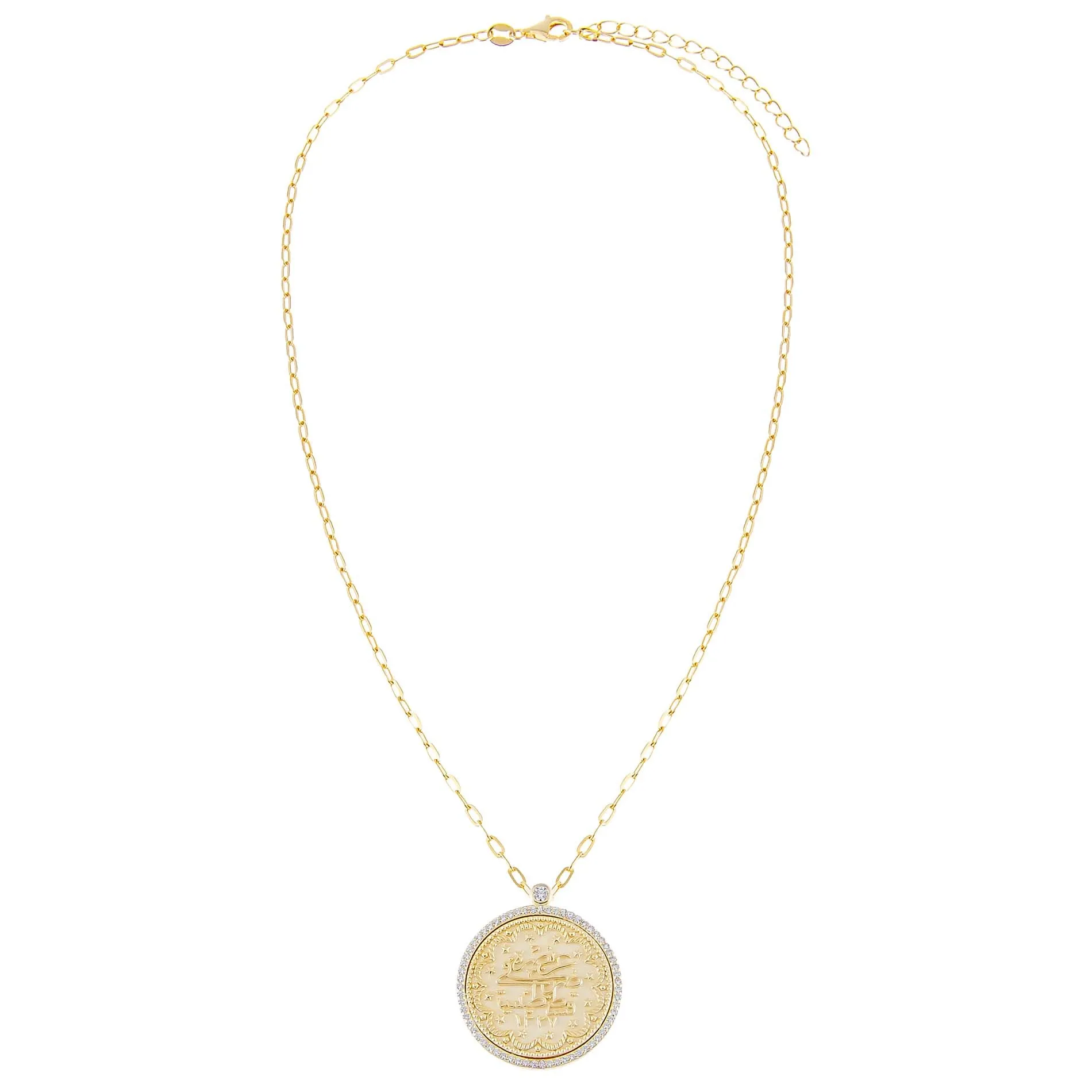 Large Pavé Coin Link Necklace