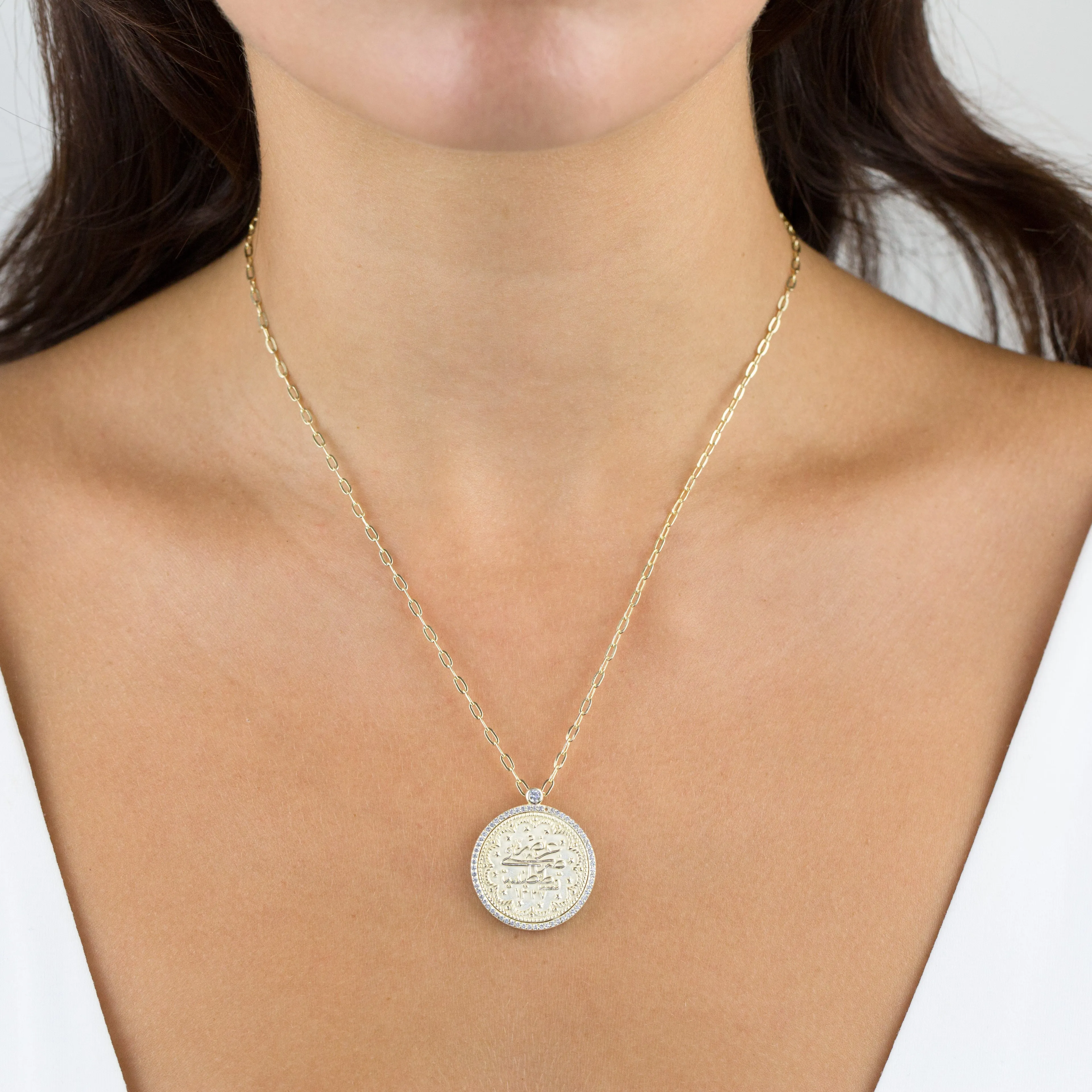 Large Pavé Coin Link Necklace