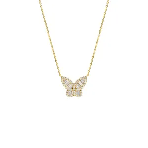 Large Pavé X Baguette Butterfly Necklace