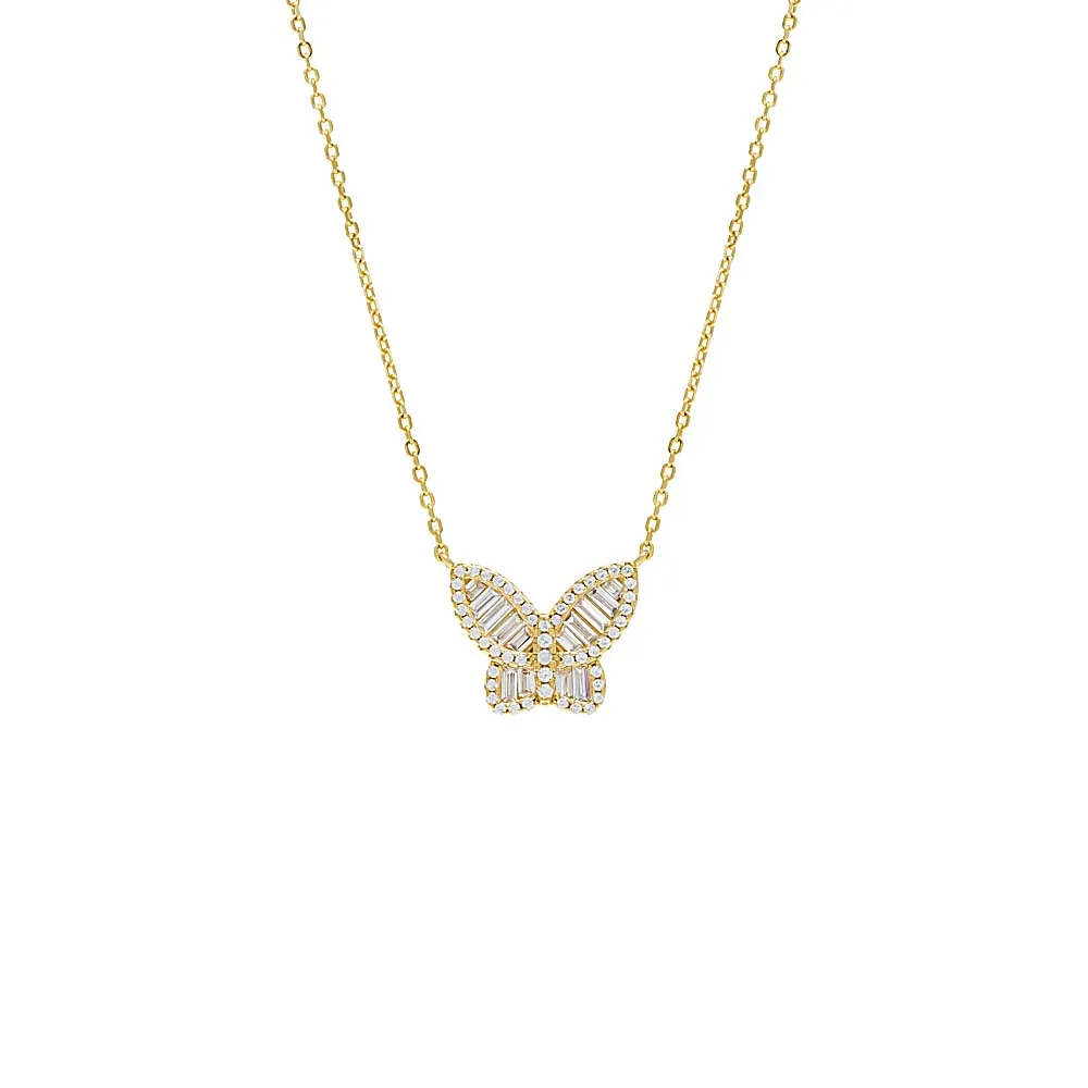 Large Pavé X Baguette Butterfly Necklace