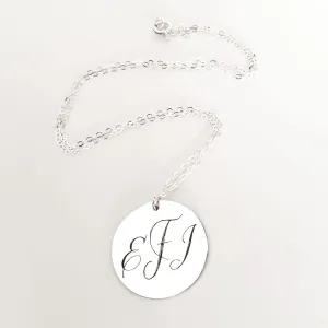 Large Sterling Silver Disc Pendant Necklace