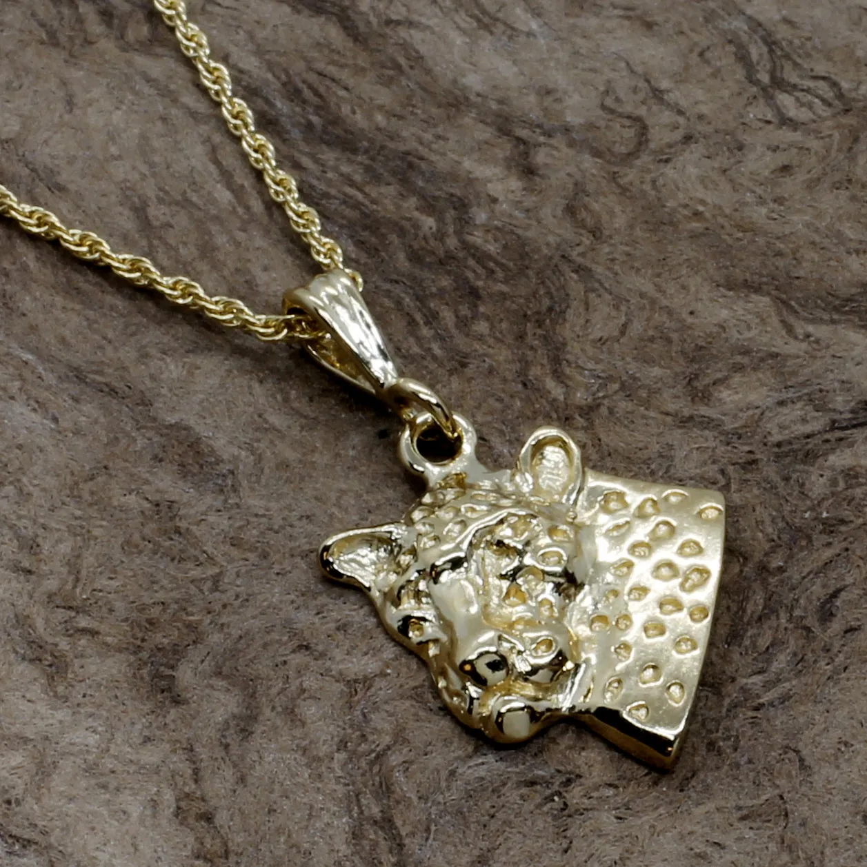 Leopard Bust Necklace in 14kt yellow gold vermeil